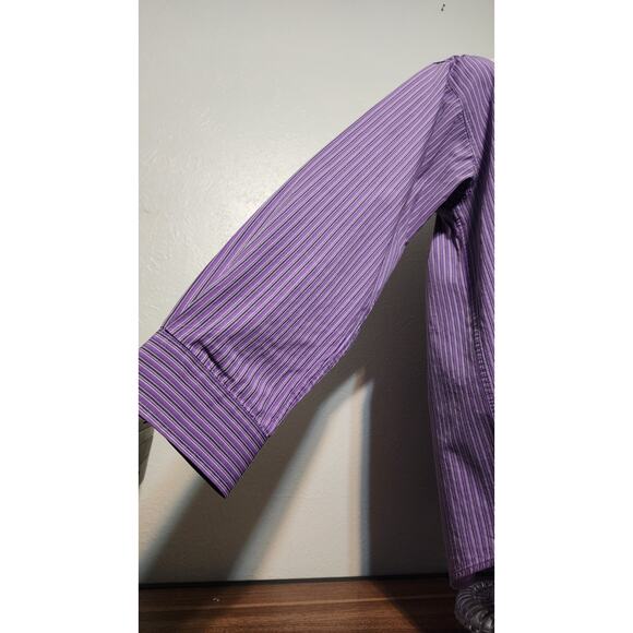 Cinch Long Sleeve Button-down Dress Shirt Size Medium Purple Striped - Picture 5 of 6